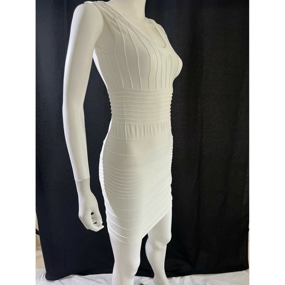 Colorful Women's Mini Dress Bodycon White Spandex V-Neck Sleeveless One Size - Picture 7 of 11